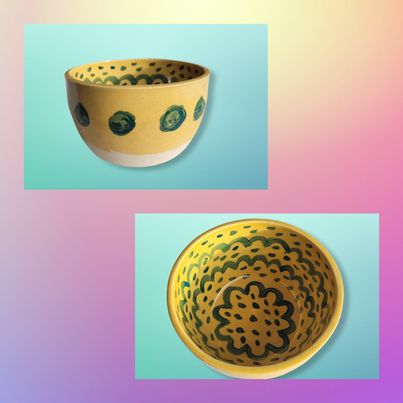 Yellow Bowl and Green Medium Pokadots