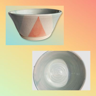 Large Grey and Orange Triangle Bowl