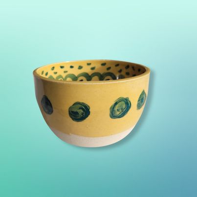 Yellow Bowl and Green Medium Pokadots