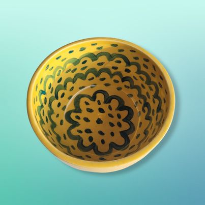 Yellow Bowl and Green Medium Pokadots