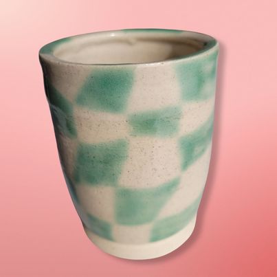 Green and White Checkered Mug